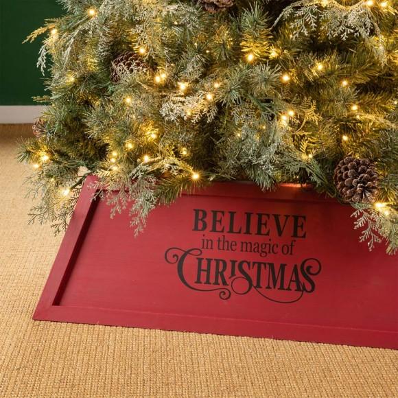 Glitzhome Glitzhome 32"L Red Trapezoid "Believe In The Magic" Christmas Tree Collar