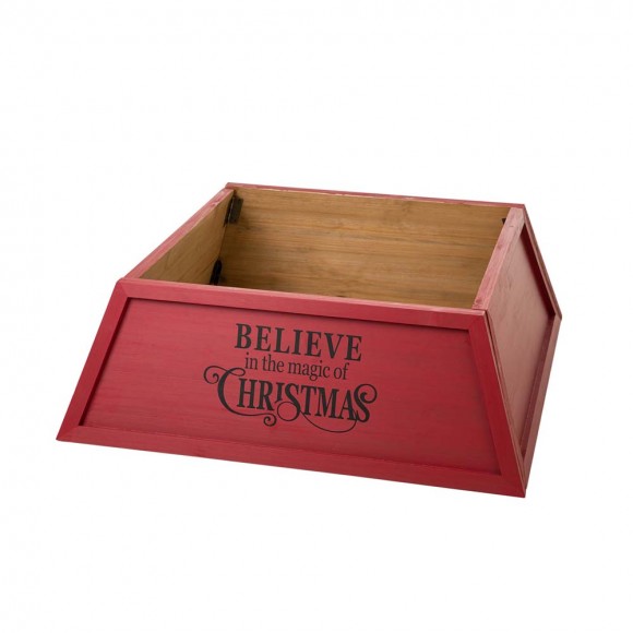 glitzhome Glitzhome 32"L Red Trapezoid "Believe in the Magic" Christmas Tree Collar