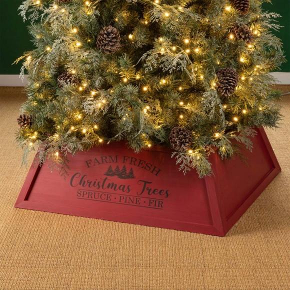 Glitzhome Glitzhome 32"L Red Trapezoid "Farm Fresh" Christmas Tree Collar