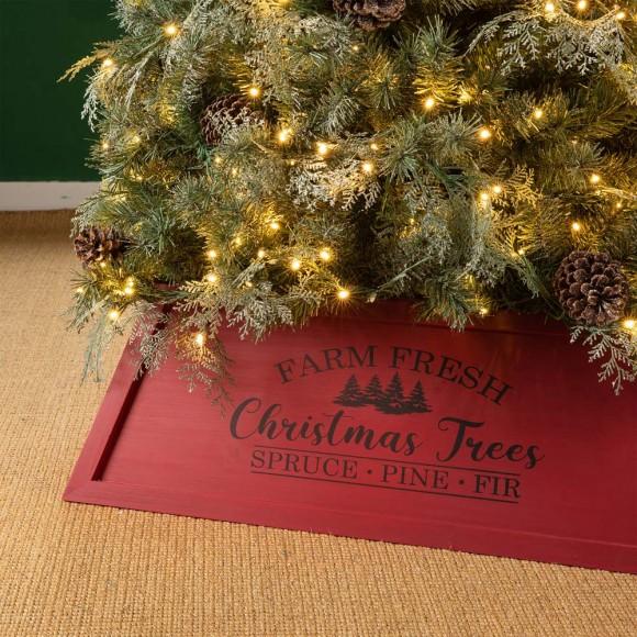 Glitzhome Glitzhome 32"L Red Trapezoid "Farm Fresh" Christmas Tree Collar