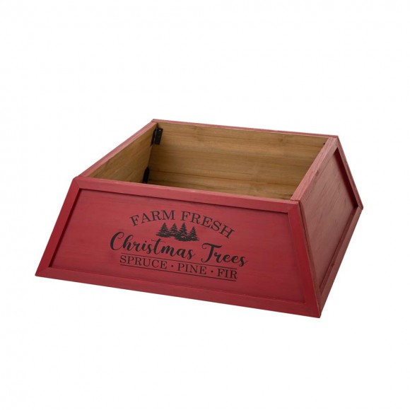 glitzhome Glitzhome 32"L Red Trapezoid "Farm Fresh" Christmas Tree Collar