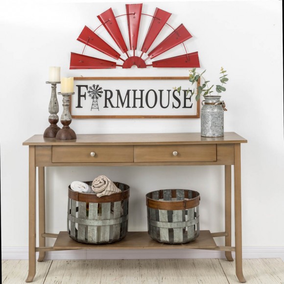 Glitzhome Glitzhome 32"L Vintage Red Half Wind Spinner Wall Decor