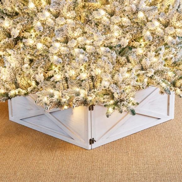 Glitzhome Glitzhome 32"L Washed White Large Wooden Christmas Tree Collar
