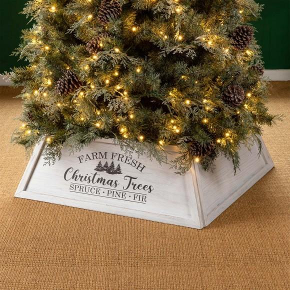 Glitzhome Glitzhome 32"L White Trapezoid "Farm Fresh" Christmas Tree Collar