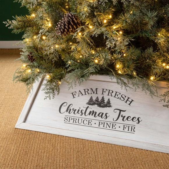 Glitzhome Glitzhome 32"L White Trapezoid "Farm Fresh" Christmas Tree Collar