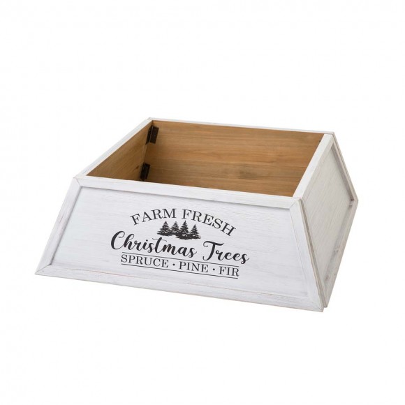glitzhome Glitzhome 32"L White Trapezoid "Farm Fresh" Christmas Tree Collar