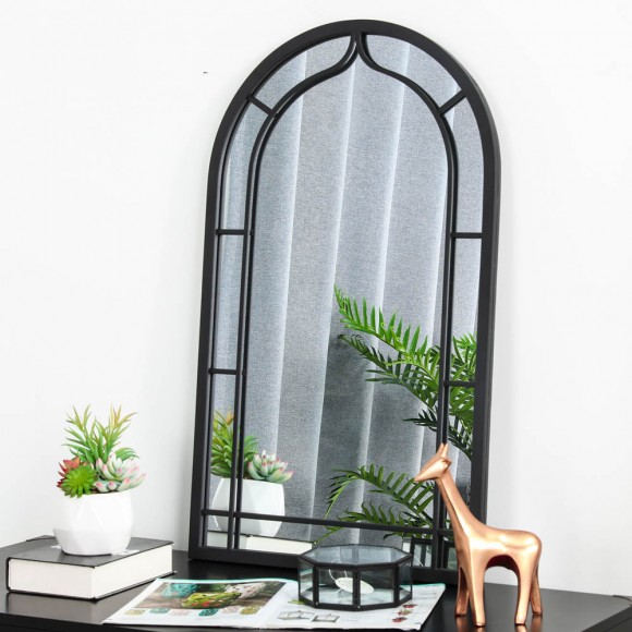 Glitzhome Glitzhome 33.07"H Oversized Black Metal Framed Arched Wall Mirror
