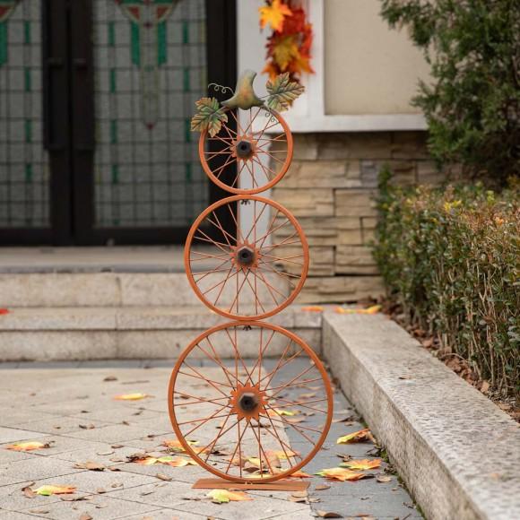 Glitzhome Glitzhome 33.25"H Fall Metal Bicycle Wheel Pumpkin Porch Decor