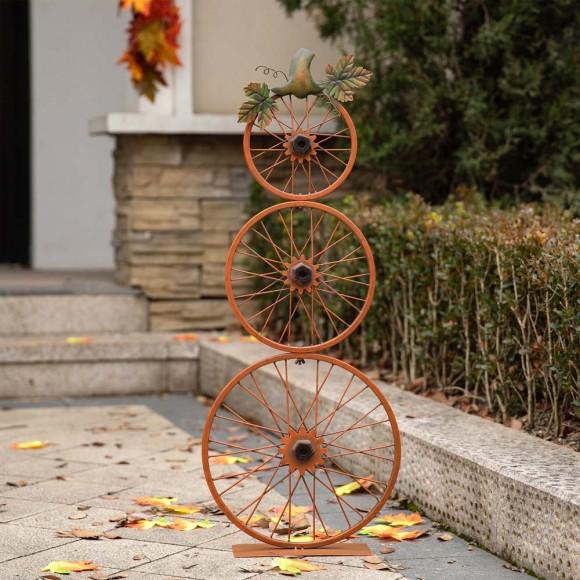 Glitzhome Glitzhome 33.25"H Fall Metal Bicycle Wheel Pumpkin Porch Decor