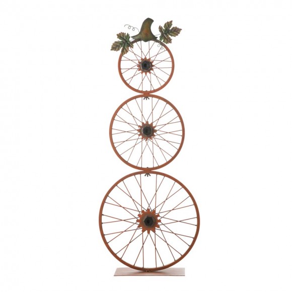 glitzhome Glitzhome 33.25"H Fall Metal Bicycle Wheel Pumpkin Porch Decor