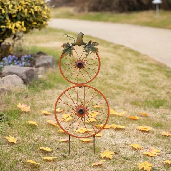 Glitzhome Glitzhome 33.75"H Fall Metal Bicycle Wheel Pumpkin Yard Stake
