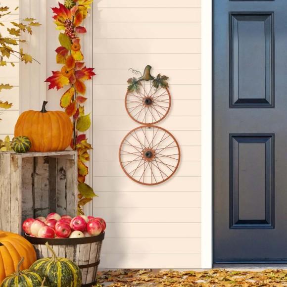 Glitzhome Glitzhome 33.75"H Fall Metal Bicycle Wheel Pumpkin Yard Stake
