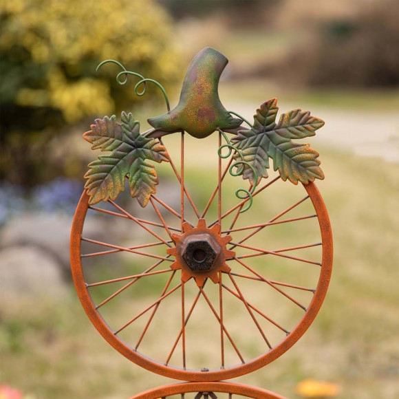 Glitzhome Glitzhome 33.75"H Fall Metal Bicycle Wheel Pumpkin Yard Stake