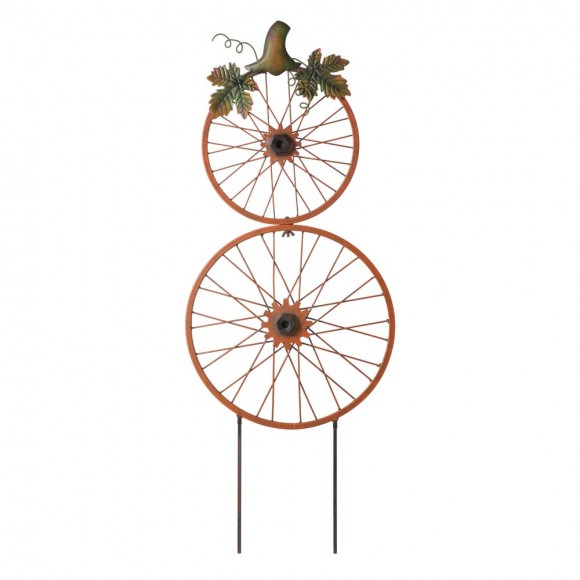 glitzhome Glitzhome 33.75"H Fall Metal Bicycle Wheel Pumpkin Yard Stake