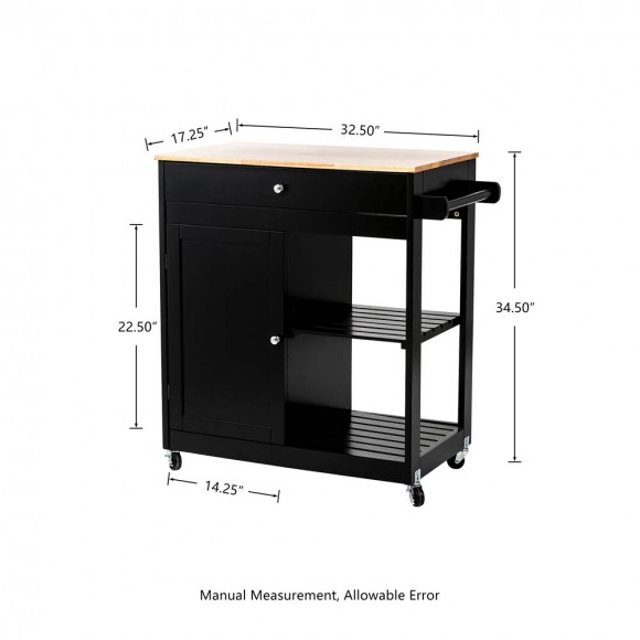 Glitzhome Glitzhome 33.86"H Black Kitchen Island Cart With Solid Oak Wood Top