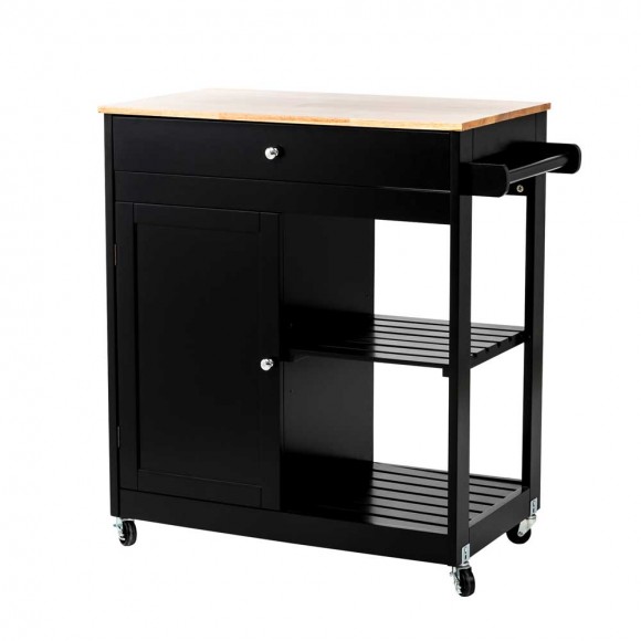 glitzhome Glitzhome 33.86"H Black Kitchen Island Cart with Solid Oak Wood Top