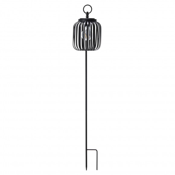 glitzhome Glitzhome 33"H Black Metal Stripes Solar Powered Outdoor Lantern with Edison Bulb and Stake (KD)