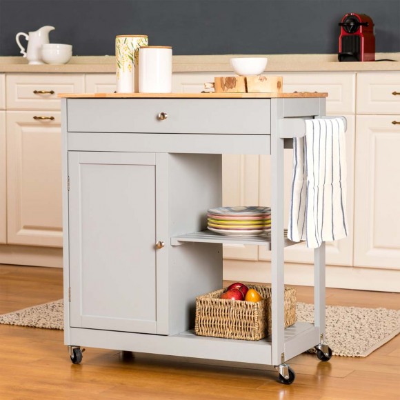 Glitzhome Glitzhome 34.25"H Gray Wooden Basic Kitchen Cart/Island With Solid Oak Top