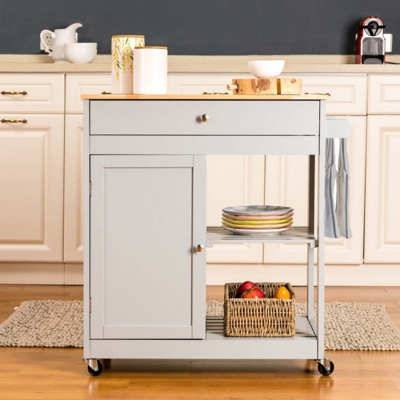 Glitzhome Glitzhome 34.25"H Gray Wooden Basic Kitchen Cart/Island With Solid Oak Top