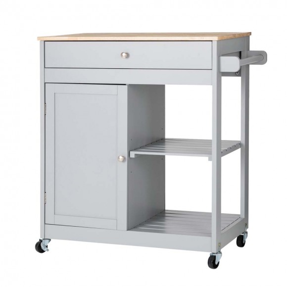 glitzhome Glitzhome 34.25"H Gray Wooden Basic Kitchen Cart/Island with Solid Oak Top