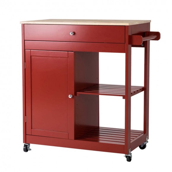 glitzhome Glitzhome 34.25"H Red Wooden Basic Kitchen Cart/Island with Solid Oak Top