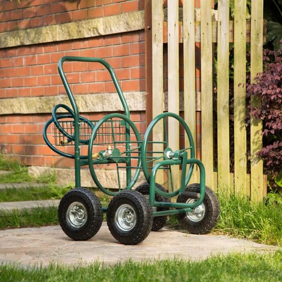 Glitzhome Glitzhome 34.45''H Green Garden Hose Reel Cart With Wheels And Steel Basket