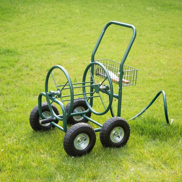 Glitzhome Glitzhome 34.45''H Green Garden Hose Reel Cart With Wheels And Steel Basket