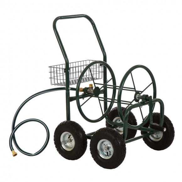 glitzhome Glitzhome 34.45''H Green Garden Hose Reel Cart with Wheels and Steel Basket