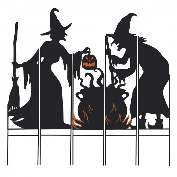 glitzhome Glitzhome 34.5"H Set of 5 Halloween Metal Silhouette Witches with Cauldron Yard Stake