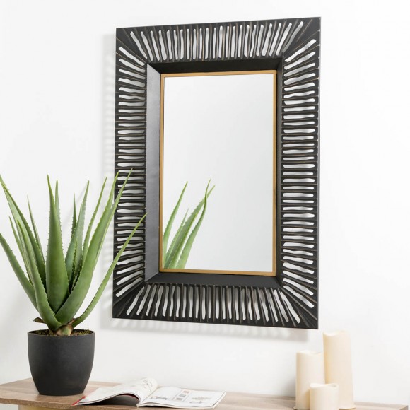 Glitzhome Glitzhome 34.50"H Oversized Modern Black & Gold Metal Wall Mirror