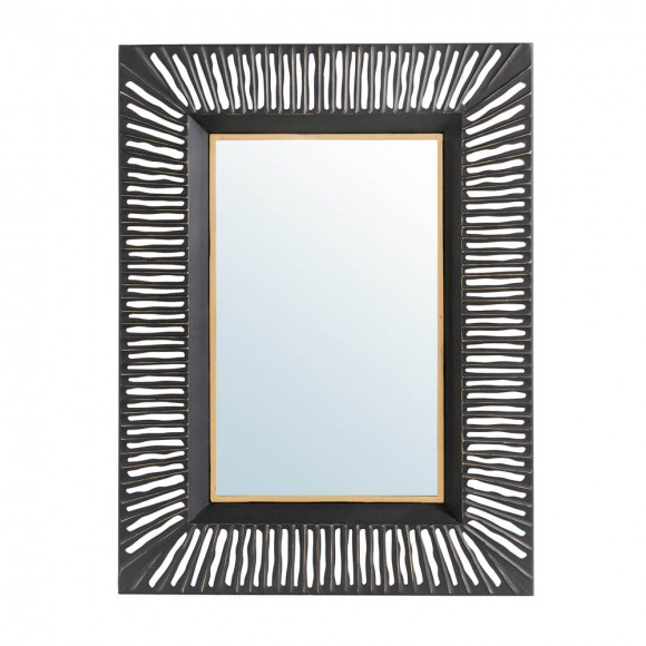 glitzhome Glitzhome 34.50"H Oversized Modern Black & Gold Metal Wall Mirror
