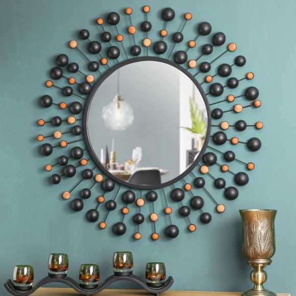 Glitzhome Glitzhome 34.65"D Oversized Metal Framed With Beads Round Wall Mirror