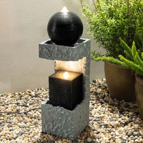 Glitzhome Glitzhome 34.75"H Modern Black And Grey Contrast Geometric Outdoor Fountain With LED Light And Pump
