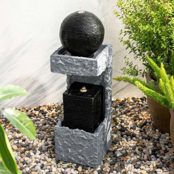 Glitzhome Glitzhome 34.75"H Modern Black And Grey Contrast Geometric Outdoor Fountain With LED Light And Pump