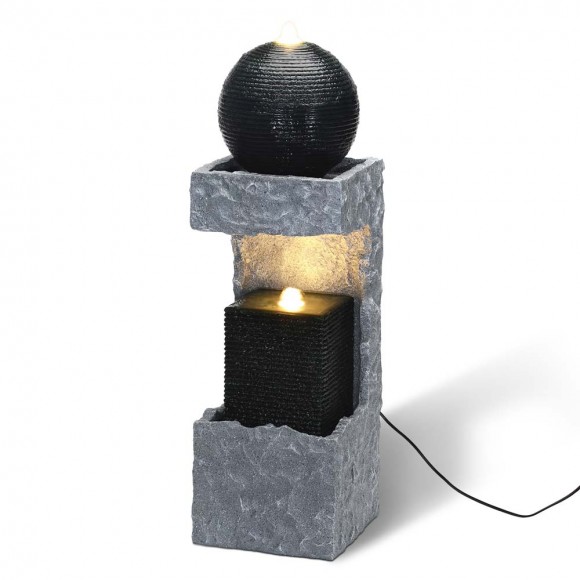 glitzhome Glitzhome 34.75"H Modern Black and Grey Contrast Geometric Outdoor Fountain with LED Light and Pump