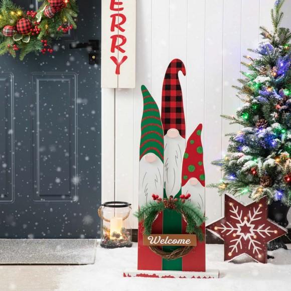 Glitzhome Glitzhome 34.75"H Wooden Gnome Family Porch Decor