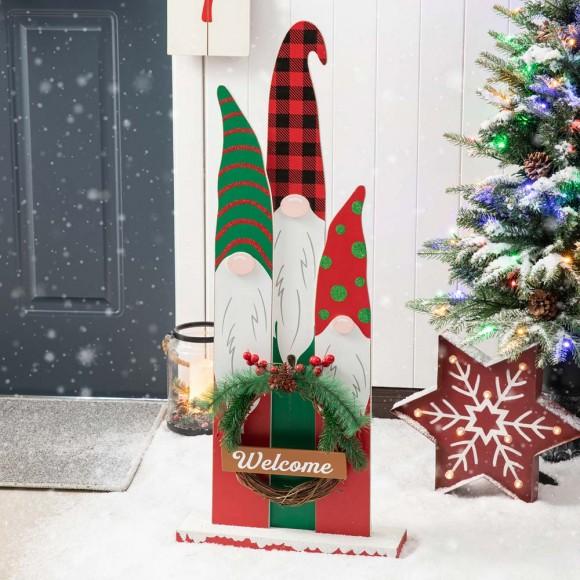 Glitzhome Glitzhome 34.75"H Wooden Gnome Family Porch Decor