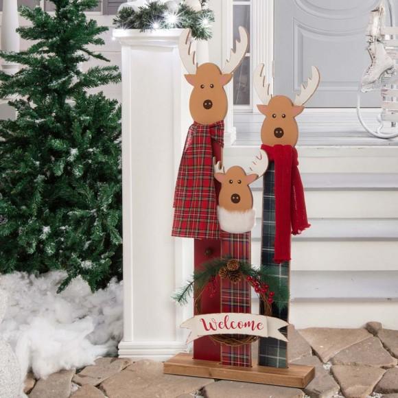 Glitzhome Glitzhome 34.80"H Wooden Deer Family Welcome Porch Decor