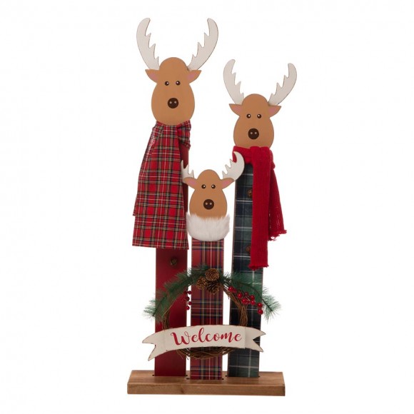 glitzhome Glitzhome 34.80"H Wooden Deer Family Welcome Porch Decor