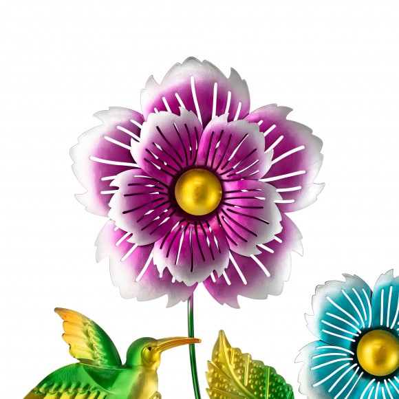 Glitzhome Glitzhome 34"H Garden Flower And Hummingbird Yardstake