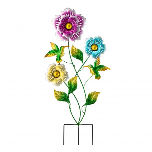 glitzhome Glitzhome 34"H Garden Flower and Hummingbird Yardstake