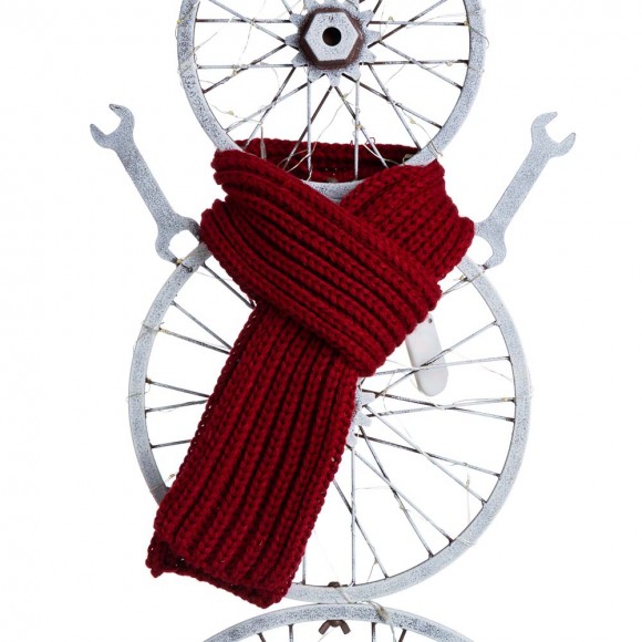 Glitzhome Glitzhome 34"H Lighted Metal Bike Wheel Snowman Porch Décor With Red Knitted Scarf