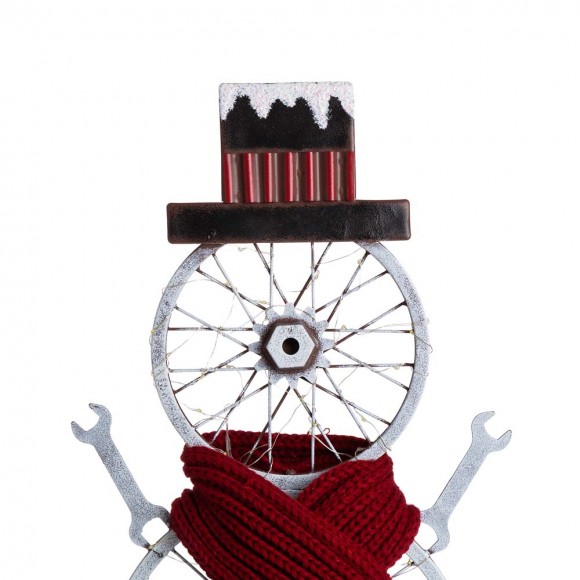 Glitzhome Glitzhome 34"H Lighted Metal Bike Wheel Snowman Porch Décor With Red Knitted Scarf