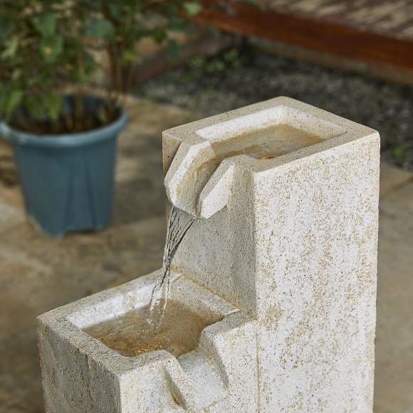 Glitzhome Glitzhome 34"H Mid-Century Modern 4-Tier Faux Terrazzo Geometric Square Column Polyresin Outdoor Floor Fountain With Pump And LED Light (KD)