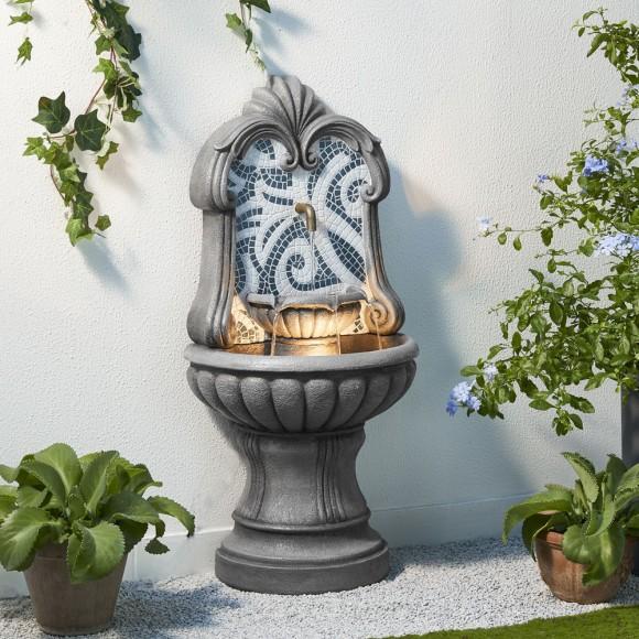 Glitzhome Glitzhome 35.25"H European Style Faux Mosaic 3-Tier Pedestal Polyresin Outdoor Fountain With Pump And LED Light