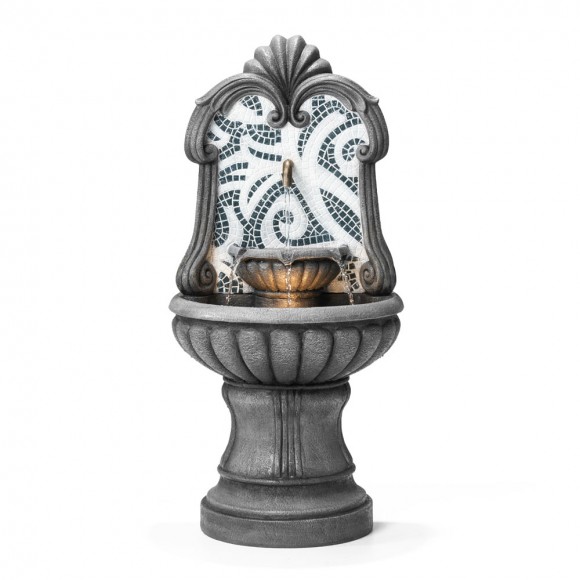 glitzhome Glitzhome 35.25"H European Style Faux Mosaic 3-Tier Pedestal Polyresin Outdoor Fountain with Pump and LED Light