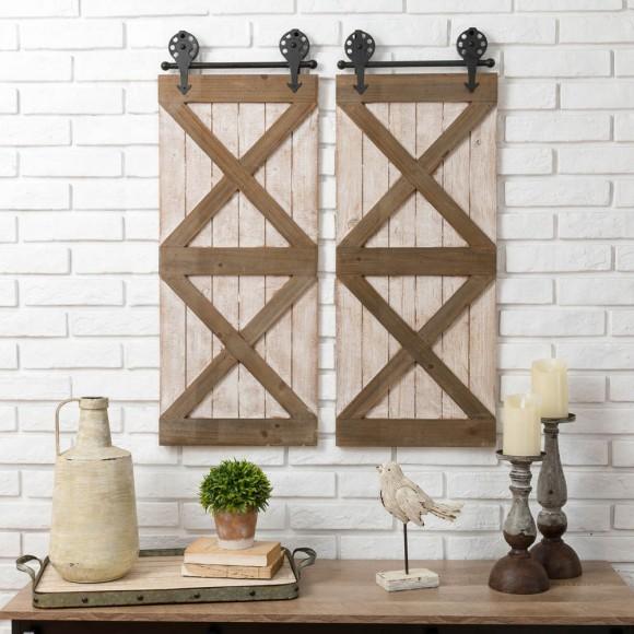 Glitzhome Glitzhome 35.25"H Farmhouse Wooden Barn Door Wall Decor Set Of 2