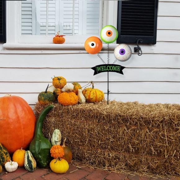 Glitzhome Glitzhome 35.25"H Halloween Metal WELCOME Spring Eyeballs Yard Stake( KD Two Function)