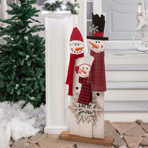 Glitzhome Glitzhome 35.43"H Wooden Snowman Family Porch Decor