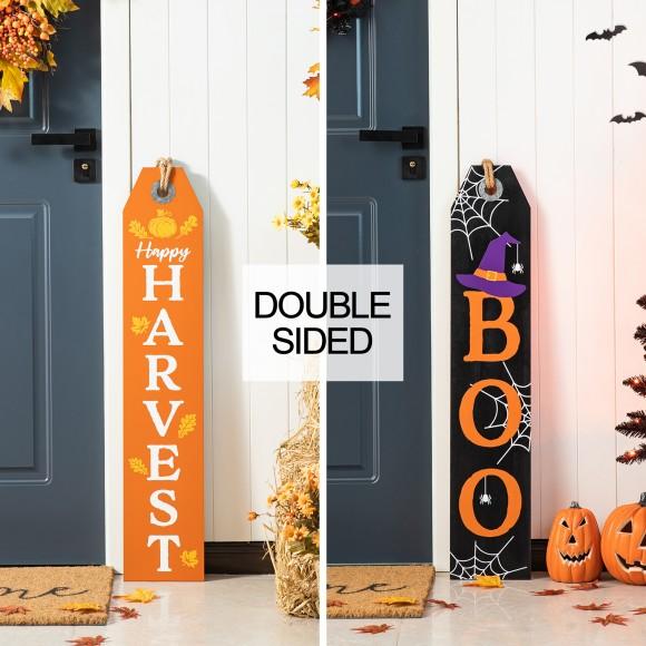 Glitzhome Glitzhome 35.5"H Fall And Halloween Wood Reversible Tag Porch Sign